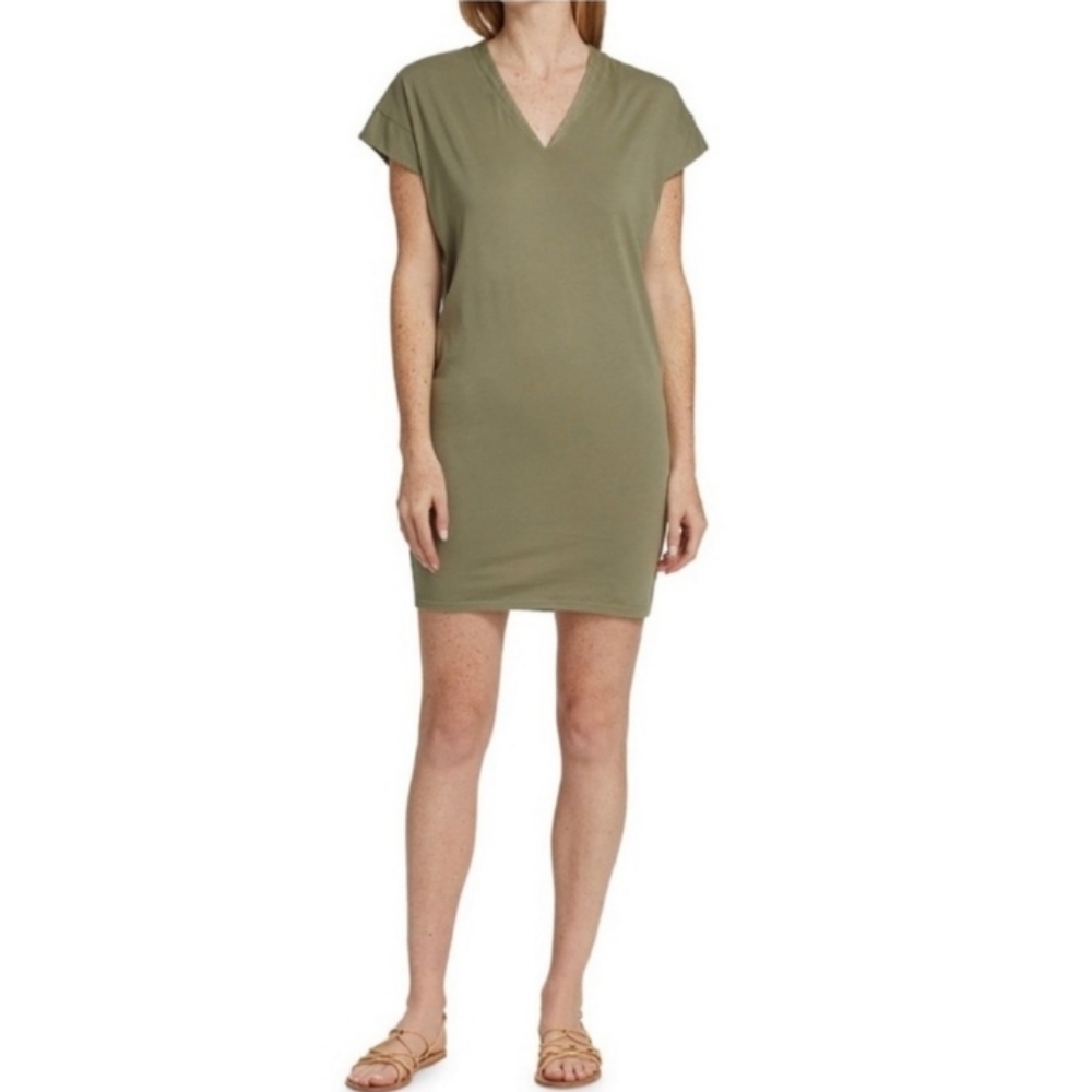 Frame 100% Organic Pima Washed Military Green V-Neck Neutral Shirt Dress Sz XS